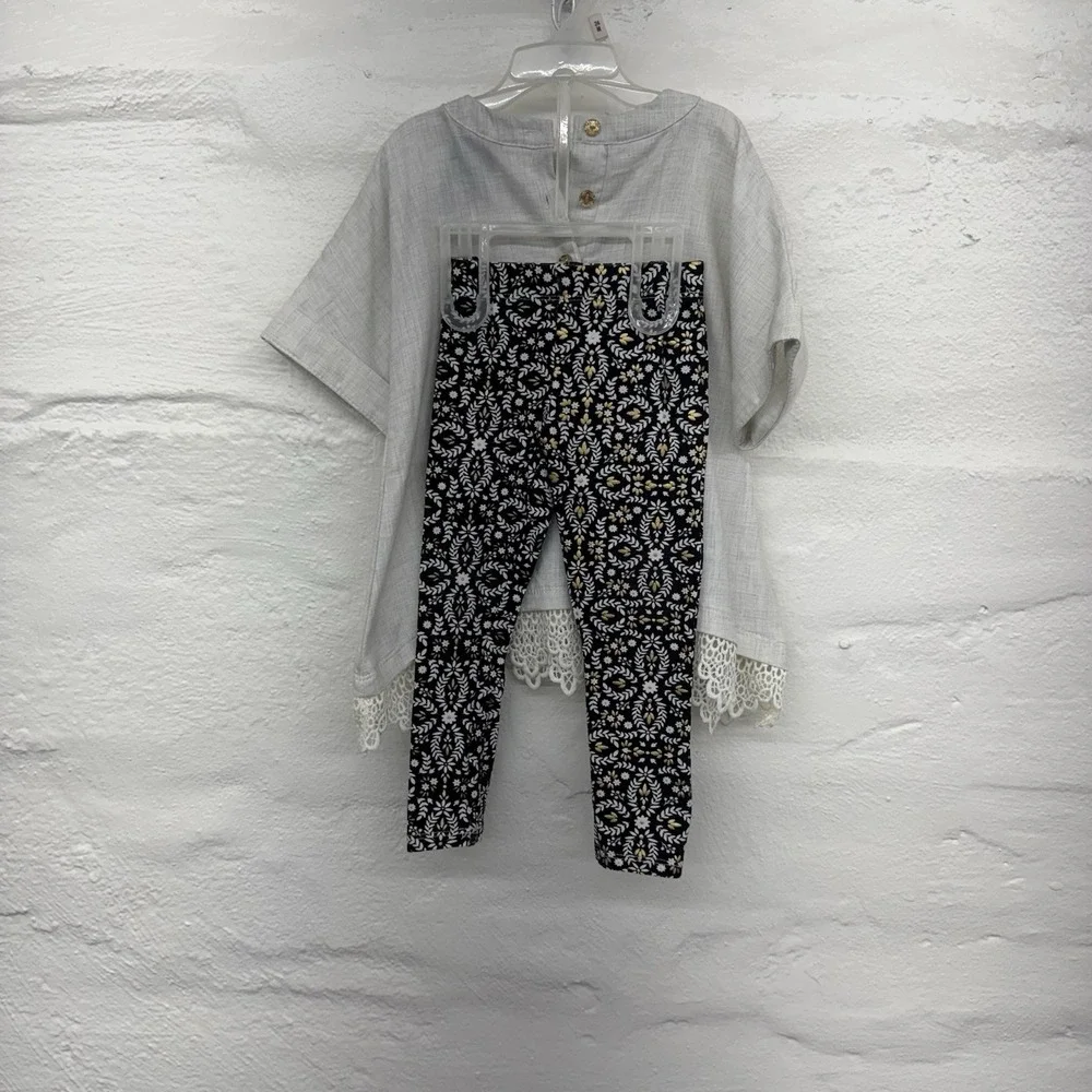 Cynthia Rowy Pant‎ Suit Toddle 2T Dressy Leggins And Linen Look Top Embrodery - Picture 5 of 5